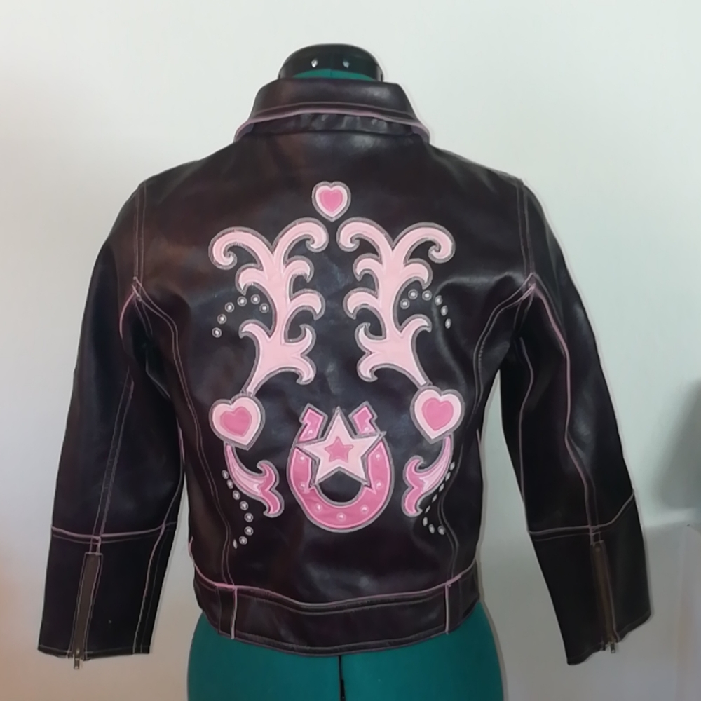 Girls Faux Leather Jacket and Cowgirl Boots